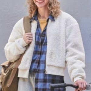 Uniqlo | Windproof Off White Outer Fleece Ribbed Blouson Bomber Jacket